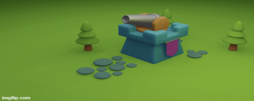 short animation of a canon shooting a ball