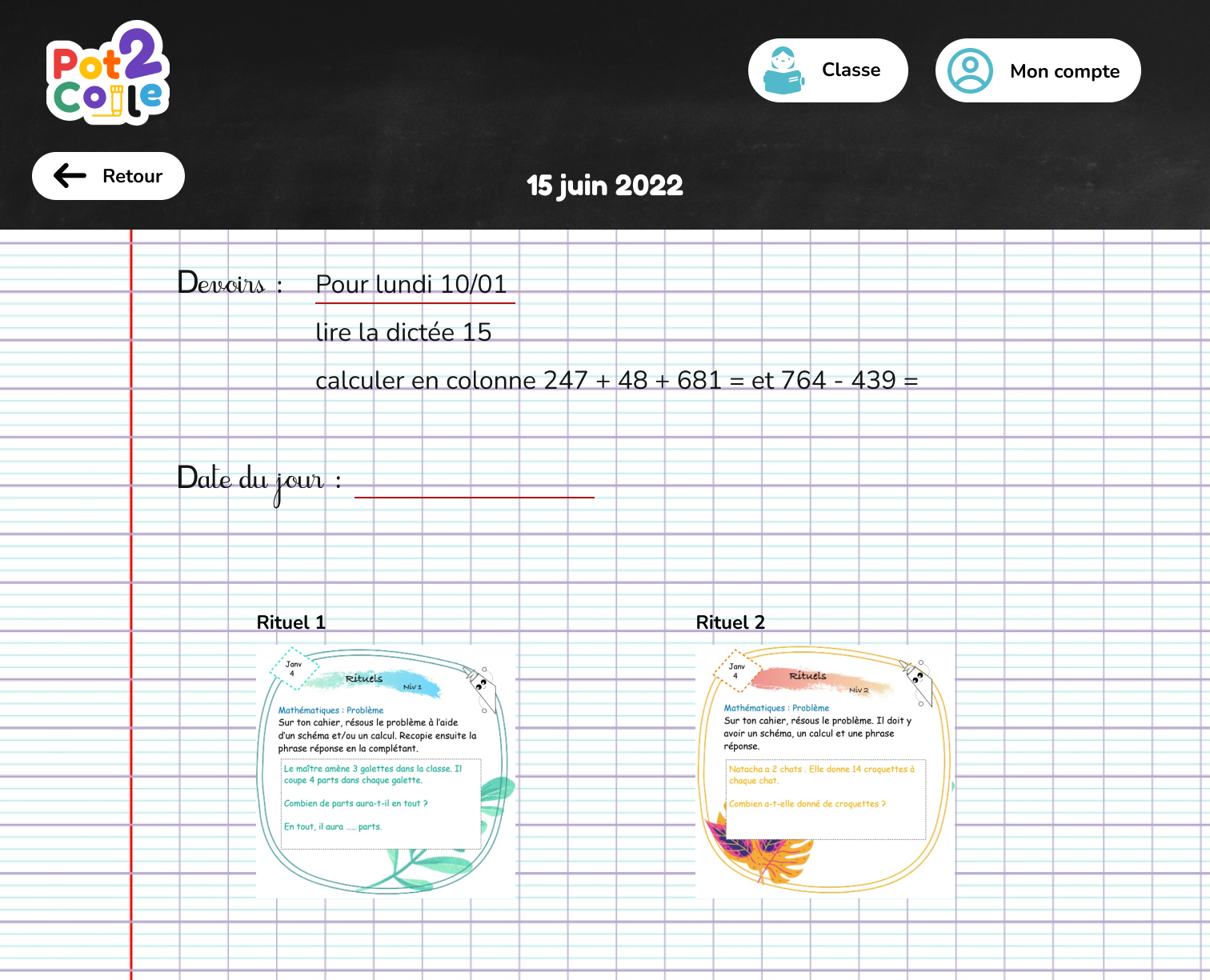 mockup of the homework page